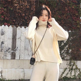 Autumn winter Knitted Tracksuit Turtleneck Sweatshirts for Women Suit Clothing 2 Piece Set Knit top Pant Female Pants Suit