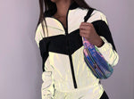 Women Tracksuits 2 Piece Set Reflective Zip Crop Top Pants Windbreaker Fashion Female Loose Glow Jacket Coat Trousers Plus Size