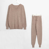 Wixra Sweater Suit and Sets Casual V Neck Sweaters Tops+Pockets Long Pants Solid Two Pieces Sets 2019 Autumn Winter