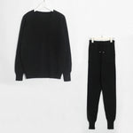 Wixra Sweater Suit and Sets Casual V Neck Sweaters Tops+Pockets Long Pants Solid Two Pieces Sets 2019 Autumn Winter