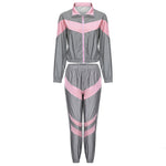 Women Tracksuits 2 Piece Set Reflective Zip Crop Top Pants Windbreaker Fashion Female Loose Glow Jacket Coat Trousers Plus Size