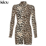 Kliou women Leopard playsuit long sleeve slim skinny rompers short jumpsuit autumn new body Leopard fashion party club bodysuit