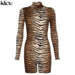 Kliou women Leopard playsuit long sleeve slim skinny rompers short jumpsuit autumn new body Leopard fashion party club bodysuit