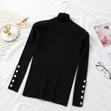 Women Pullover Sweater 2019 Winter Clothes Women Ribbed O-Neck Buttoned Long Sleeve Solid Casual Slim Knit Top Ladies Sweaters