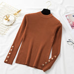 Women Pullover Sweater 2019 Winter Clothes Women Ribbed O-Neck Buttoned Long Sleeve Solid Casual Slim Knit Top Ladies Sweaters