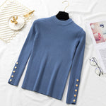 Women Pullover Sweater 2019 Winter Clothes Women Ribbed O-Neck Buttoned Long Sleeve Solid Casual Slim Knit Top Ladies Sweaters