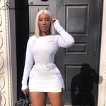 Simenual Casual Fashion Reflective Striped Two Piece Outfits Women Long Sleeve Top And Mini Skirt Sets 2019 Autumn White Set New